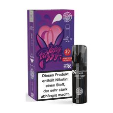 187 Strassenbande Liquid Pod Juicy Puzzy. Lila-rosa Packung mit rosa Herz und Juicy Puzzy Aufschrift mit schwarzem Liquid Pod.