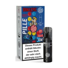 187 Strassenbande Liquid Pod Pille Bonez MC. Blaue Packung mit roter Bonez MC Aufschrift mit schwarzem Liquid Pod.