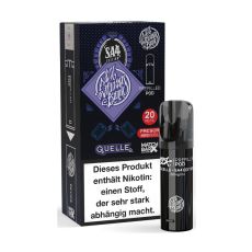 187 Strassenbande Liquid Pod Quelle SA4 Edition. Schwarz-lila Packung mit lila Quadrat 187 Strassenbande Aufschrift mit schwarzem Liquid Pod.