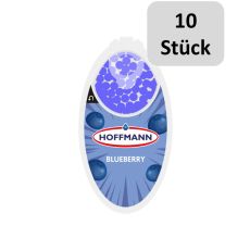 Packung Aromakugeln Blaubeere 100 Stück. Lila Packung mit Blaubeeren und zehn Stück Bottom.