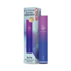 Elfbar E-Zigarette Elfa Akku Aurora Purple. Blau-lila Gerät in Pen-Optik mit hellblau-lila Verpackung.