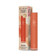 Elfbar E-Zigarette Elfa Akku Orange. Oranges Gerät in Pen-Optik mit orange-beige Verpackung.