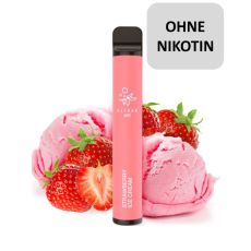 Elfbar 600 Einweg E-Zigarette Strawberry Ice Cream. Rosa Gerät mit Erdbeeren und Eiskugeln und ohne Nikotin Buttom.