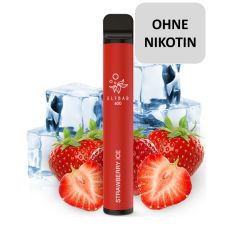 Elfbar 600 Einweg E-Zigarette Strawberry Ice. Rotes Gerät mit Erdberren und Eiswürfel und ohne Nikotin Buttom.
