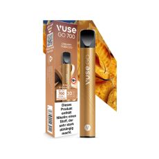 Packung Einweg E-Zigarette Vuse Go 700 Creamy Tobacco. Braunes Gerät mit  Tabak und Karamell.