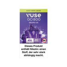 Packung Einweg E-Zigarette Vuse Go 800 Grape Ice. Lila-grüne Verpackung mit lila Vuse Go Gerät.