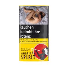 Pouch Tabak American Spirit Original Blend gelb. Gelbes Päckchen mit Indianer und rotem Kreis.