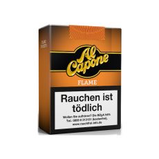 Schachtel Filterzigarillos Al Capone Pockets Flame Filter. Orange-schwarze Packung mit Al Capone Logo.