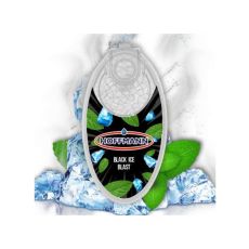 Packung Hoffmann Aromakugeln Black Ice Blast 100 Stück. Schwarze Packung mit grauem Hintergrund mit Minze und Eiswürfel.