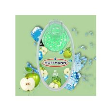 Packung Hoffmann Aromakugeln Ice Apple. Hellgrüne Packung mit Äpfeln und Eiswürfeln Hoffmann Logo.