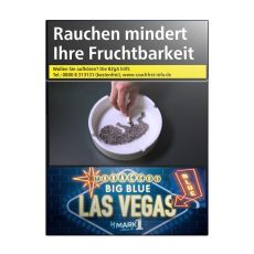 Schachtel Zigaretten Las Vegas Big Blue. Blaue Packung mit Las Vegas Logo mit Mark 1 Aufschrift.