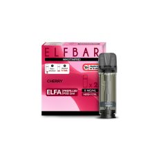 Elfbar Elfa Liquid Pods Cherry. Rot-rosa gemusterte Packung mit Nikotinfrei Aufschrift und grauen Liquid Pod.