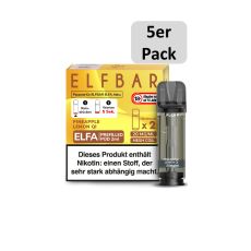 Elfbar Elfa Liquid Pods Pineapple Lemon QI. Gelb gemusterte Packung mit großer Elfbar Aufschrift und 5er Pack Botton.