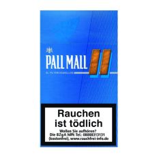 Schachtel Pall Mall Filterzigarillos Blau XL. Blaue Packung mit braunem Pausezeichen und weißer Pall Mall Aufschrift.