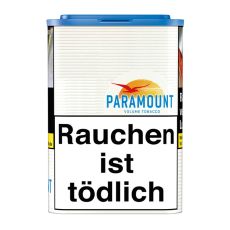 Dose Tabak Paramount Blue Dose. Weiße Dose mit blauem Paramount Logo mit Vogel und Sonne.