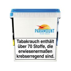 Eimer Paramount Blue Tabak Giga Box. Weißer Eimer mit blauem Paramont Logo und Vogel.