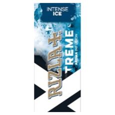 Aromakarte Rizla Intense Ice. Blau-weiß marmorierte Packung mit goldener Rizla Aufschrift und Ice Button.