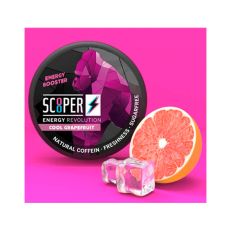 Dose Scooper Energy Booster Cool Grapefruit mit 12 Stück Pouches. Natural Coffein, Freshness, Sugarfree. Die Scooper Koffein Booster mit natürlichen Koffein, herrlicher Frische und zuckerfrei.