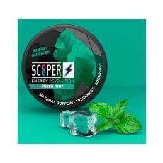 Dose Scooper Energy Booster Fresh Mint mit 12 Stück Pouches. Natural Coffein, Freshness, Sugarfree. Die Scooper Koffein Booster mit natürlichen Koffein, herrlicher Frische und zuckerfrei.