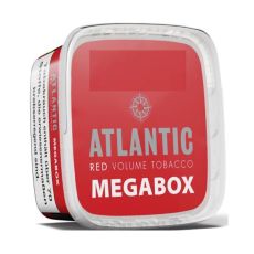 Eimer Tabak Atlantic Red Mega-Box. Roter Eimer mit silbernen Atlantic Logo und weißer Mega Box Aufschrift.