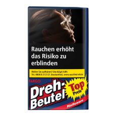 Pouch Tabak Fargo Dreh-Beutel Halfzware. Dunkelblaues Päckchen mit weiß-roter Drehbeutel Aufschrift und Top Preis Buttom.