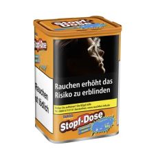 Dose Tabak Fargo Stopf-Dose Orange. Orange Dose mit weißem Stopf-Dose Logo und  Buttom.