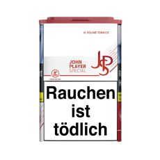 Dose Tabak  JPS rot XL 75g. Weiße Dose mit Warnhinweis weiß-schwarz und rotem JPS Logo.