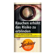 Pouch Tabak Lucky Strike Crafted Galpao. Beiges Päckchen mit orangem Lucky Strike Logo und Auge.