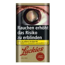 Pouch Feinschnitttabak Lucky Strike Tabak Origins USA red. Goldenes Päckchen mit rotem Lucky Strike Aufschrift.