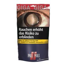 Beutel Tabak Pall Mall Rot Giga. Blauer Beutel mit rotem Pausezeichen und weißer Pall Mall Aufschrift.