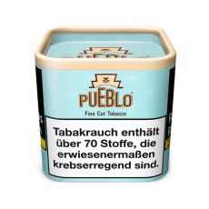 Dose Tabak Pueblo Blau Feinschnitt 100g. Blau-beige Dose mit Pueblo Aufschrift und Logo.