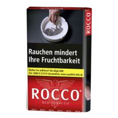 Pouch Tabak Rocco Red. Rotes Päckchen mit weißem Adler und weißer Rocco Aufschrift.