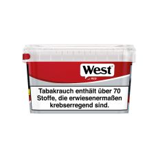 Eimer Tabak West Red Mega Box. Rot-grauer Eimer mit schwarz-weißem West Logo.