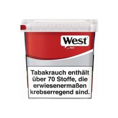 Eimer Tabak West Red Titan Box. Sehr großer rot-grauer Eimer mit schwarz-weißem West Logo.