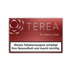 Packung Tabaksticks IQOS Terea Sienna. Rotbraune Packung mit silbener Terea und Iluma Aufschrift.