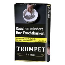 Pouch Trumpet Tabak 3 4 Shag. Schwarzes Päckchen mit weißer Trumpet Aufschrift.