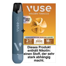 Aktion Vuse Go Reloaded 1+1 Pen Black und Vuse Pods Golden Tobacco Packung. 