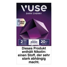 Packung Vuse Liquid Pods Dark Cherry. Lila Schachtel mit Kreis und weißer Vuse Aufschrift.