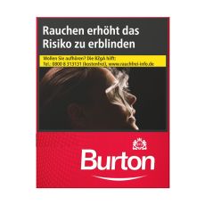 Schachtel Zigaretten Burton Original Rot XL. Rote Packung mit weißem Burton Logo.