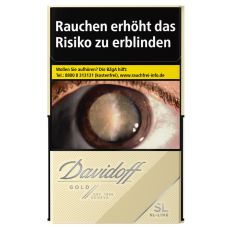 Schachtel Zigaretten Davidoff Gold SL-Line 20 Stück. Hellbeige Packung mit silbernen Davidoff Logo und Schriftzug SL-Line.