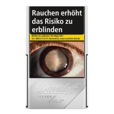 Schachtel Zigaretten Davidoff Silver 20 Stück. Silberne Packung mit dunkelgrauem Davidoff Logo.