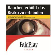 Schachtel ZIgaretten Fair Play Filter Rot Hercules. Sehr große weiß-rote Packung mit schwarzem Fair Play Logo.