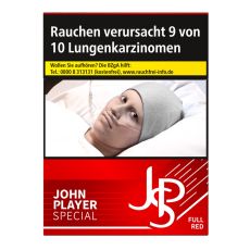 Schachtel Zigaretten John Player Special Full Red. Rote Packung mit weißer JPS Logo.