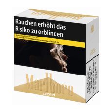 Schachtel Zigaretten Marlboro Gold 7XL 60 Stück. Gold-weiße Packung mit Marlboro Logo.