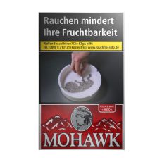 Schachtel Zigaretten Mohawk Cassic Red. Rote Packung mit Bergen und Indianer und grauer Mohawk Aufschrift.