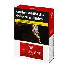 Schachtel Zigaretten Parliament Red. Rote Packung mit weisser Parliament Aufschrift.