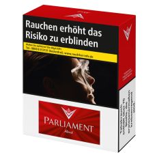 Schachtel Zigaretten Parliament Red. Große rote Packung mit weisser Parliament Aufschrift.