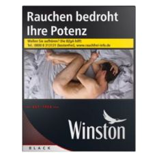 Schachtel Zigaretten Winston black XL. Schwarze Packung mit weißem Winston Logo.