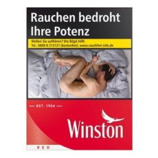 Schachtel Zigaretten Winston Red L. Rote Packung mit weißer Winston Aufschrift und Vogel.