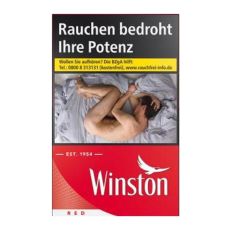 Schachtel Zigaretten Winston Red. Kleine rote Packung mit weißem Winstion Logo.